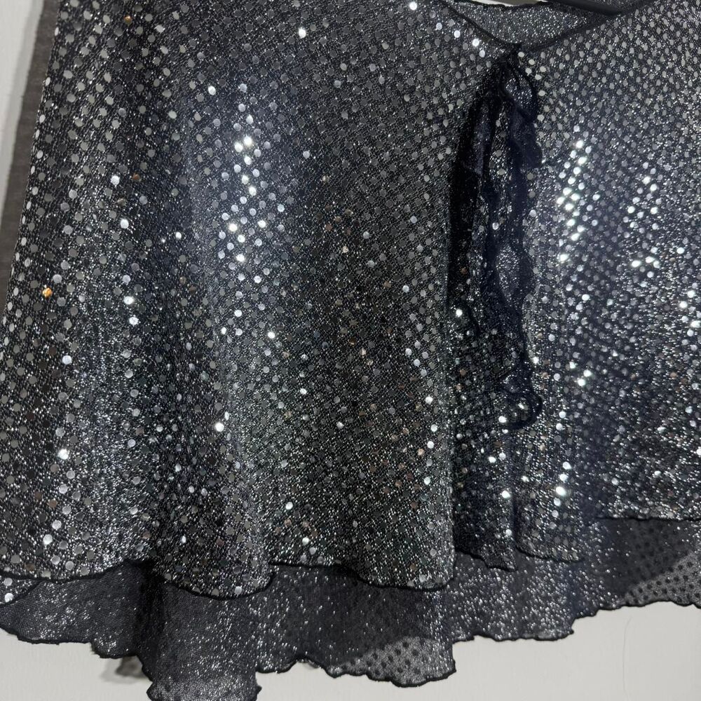Y2K Black Silver Sequin Cape with tie detail Versatile Party Festival Accessory - Picture 4 of 8